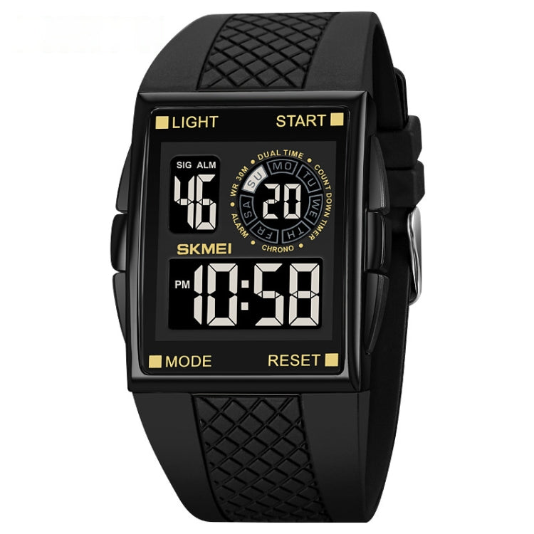 SKMEI 1967 Stainless Steel Buckle PU Strap Waterproof Electronic Watch(Black Gold) - free shipping - PMC TechLife - Order now!