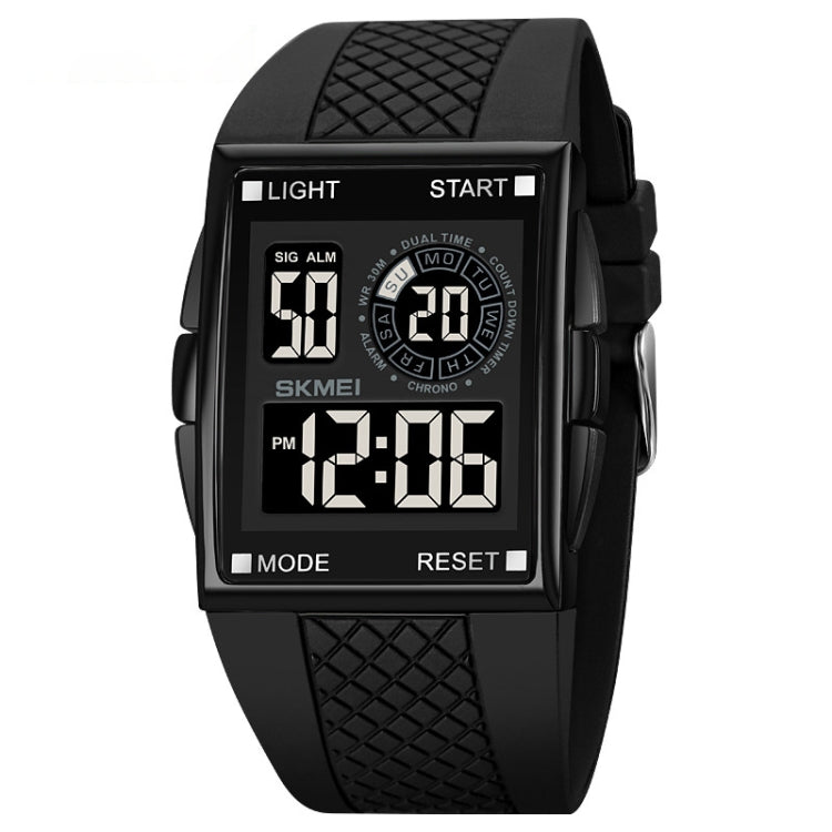 SKMEI 1967 Stainless Steel Buckle PU Strap Waterproof Electronic Watch(Black and Black Machine) - free shipping - PMC TechLife - Order now!