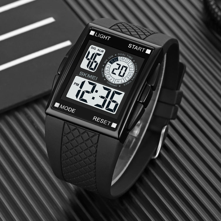 SKMEI 1967 Stainless Steel Buckle PU Strap Waterproof Electronic Watch(Silver and Black Machine) - free shipping - PMC TechLife - Order now!