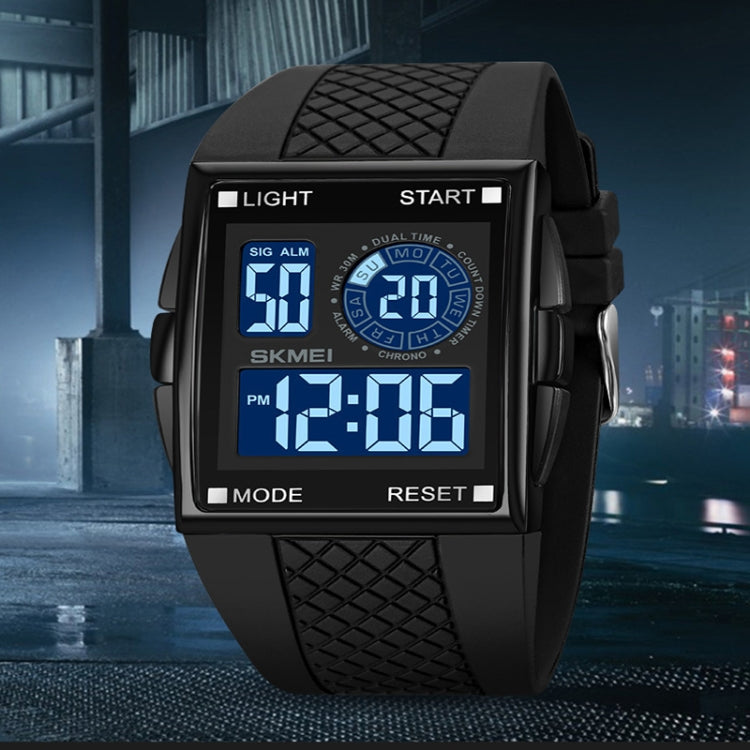 SKMEI 1967 Stainless Steel Buckle PU Strap Waterproof Electronic Watch(Silver and Black Machine) - free shipping - PMC TechLife - Order now!