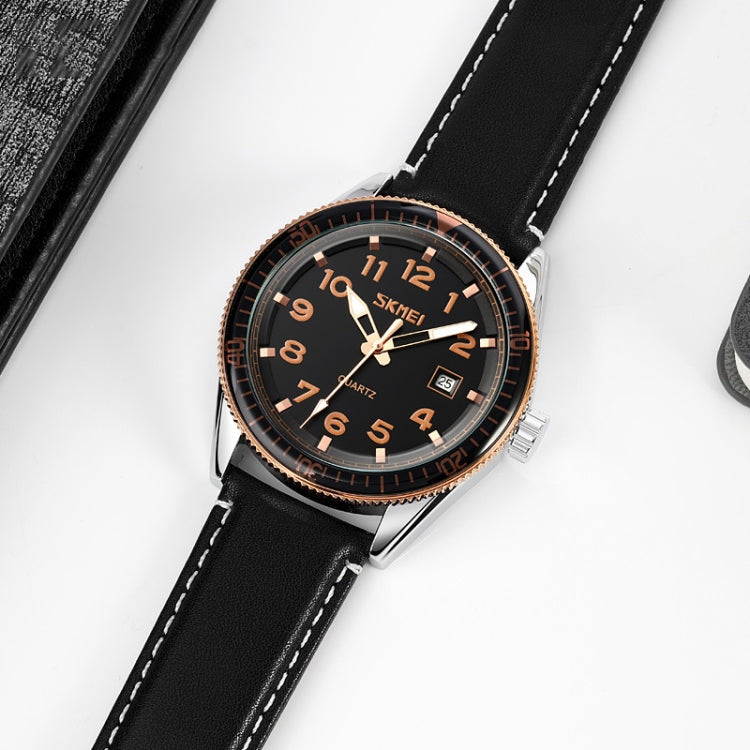 SKMEI 9232 Stainless Steel Buckle Glass Mirror Waterproof Resistant Quartz Watch(Silver Shell Black Surface) - free shipping - PMC TechLife - Order now!