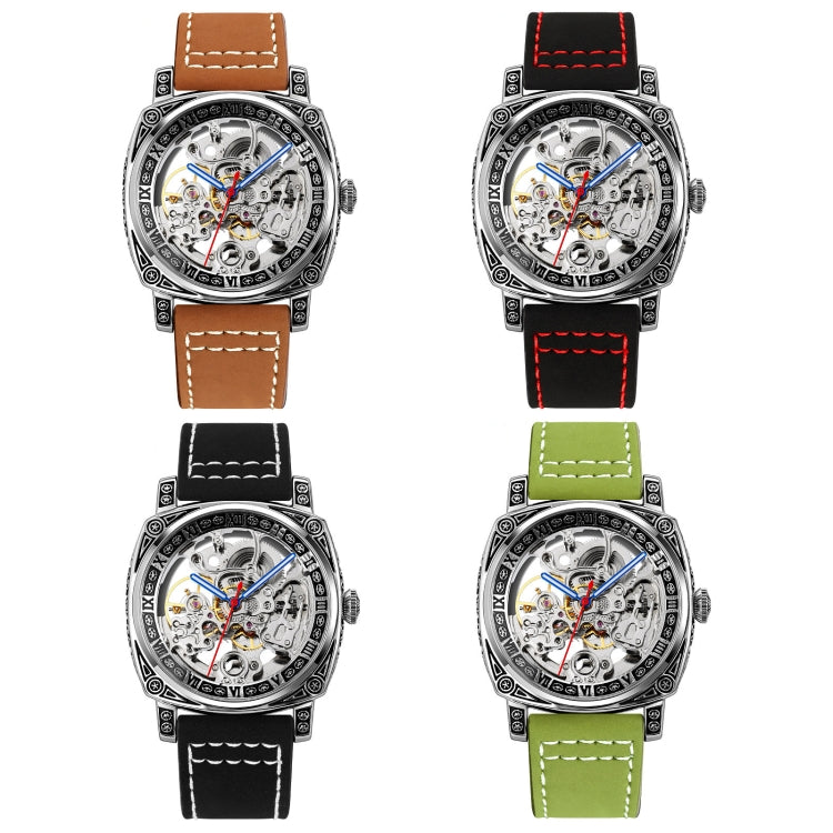 SKMEI 9271 Stainless Steel Buckle Leather Strap Waterproof Mechanical Watch(Brown) - free shipping - PMC TechLife - Order now!