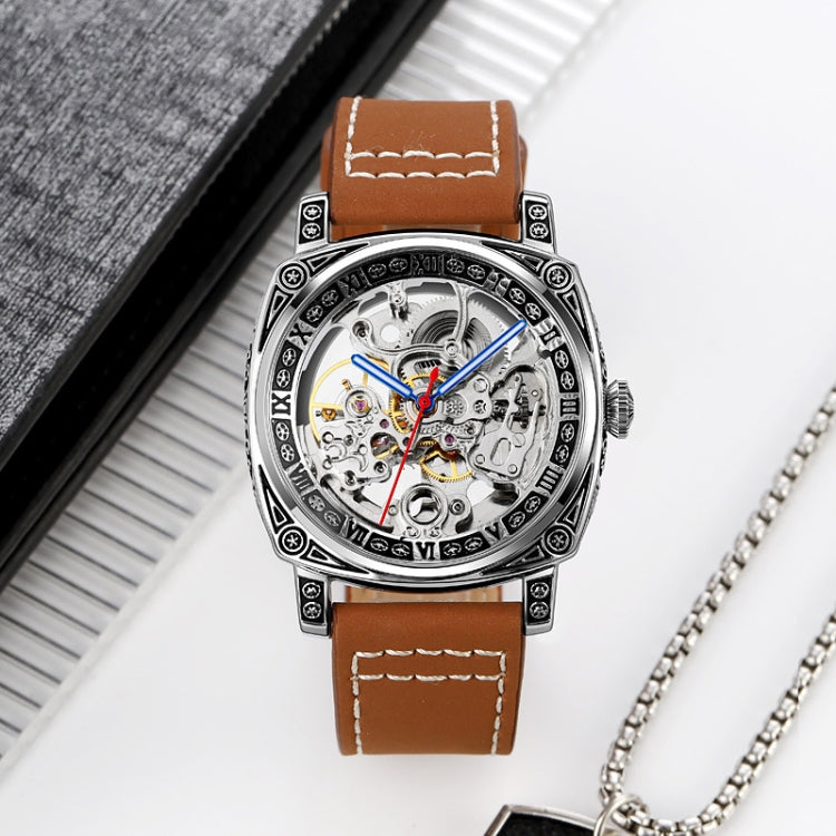 SKMEI 9271 Stainless Steel Buckle Leather Strap Waterproof Mechanical Watch(Green) - free shipping - PMC TechLife - Order now!