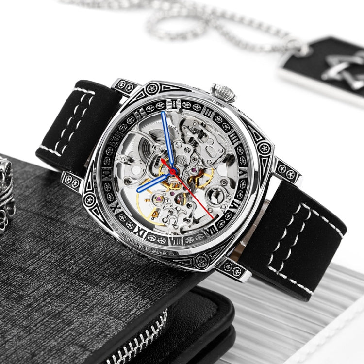 SKMEI 9271 Stainless Steel Buckle Leather Strap Waterproof Mechanical Watch(Brown) - free shipping - PMC TechLife - Order now!