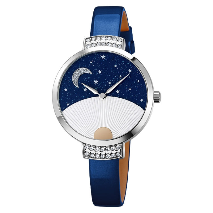 SKMEI 9279 Stainless Steel Buckle Genuine Leather Strap Waterproof Quartz Watch(Blue) - free shipping - PMC TechLife - Order now!