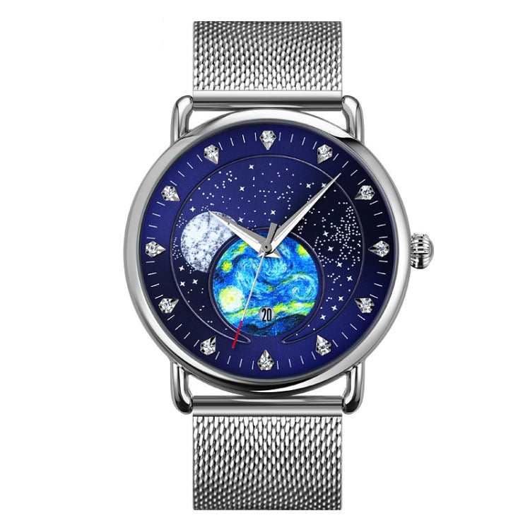 SKMEI 9283 Stainless Steel Buckle Glass Mirror Waterproof Quartz Watch, Shape:Steel Belt(Blue) - free shipping - PMC TechLife - Order now!