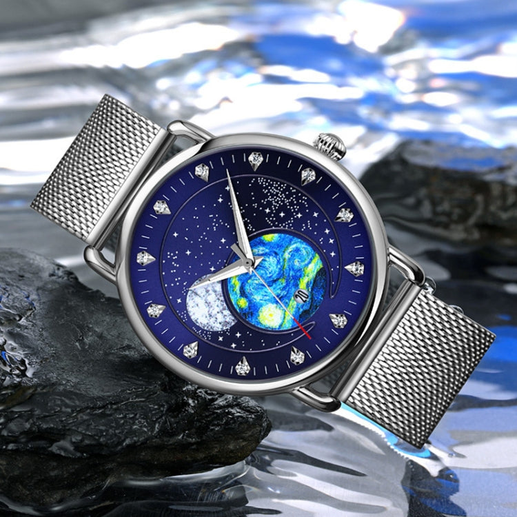 SKMEI 9283 Stainless Steel Buckle Glass Mirror Waterproof Quartz Watch, Shape:Steel Belt(Blue) - free shipping - PMC TechLife - Order now!