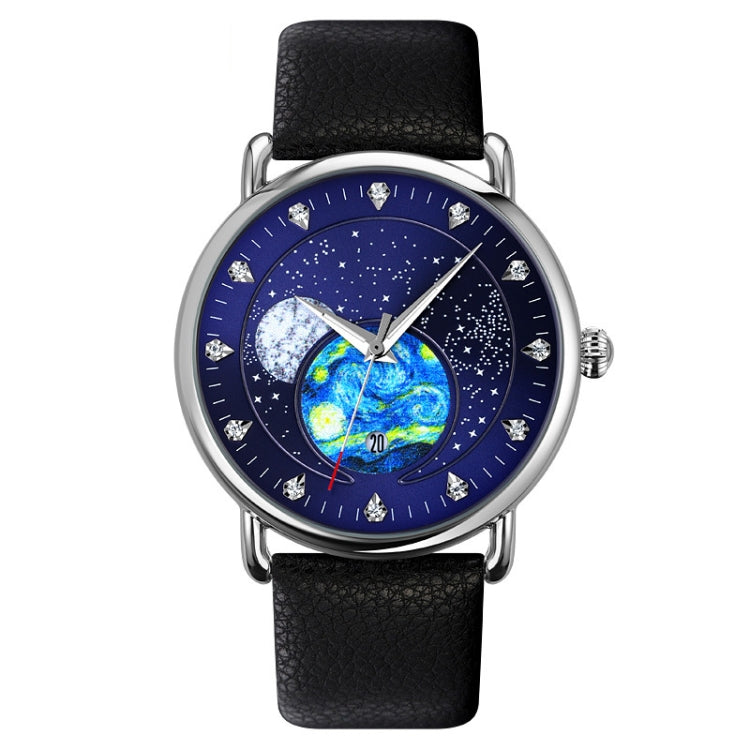 SKMEI 9283 Stainless Steel Buckle Glass Mirror Waterproof Quartz Watch, Shape:Leather Belt(Blue) - free shipping - PMC TechLife - Order now!