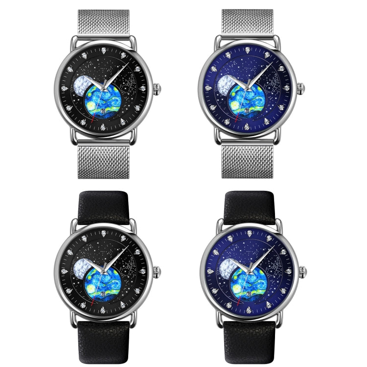 SKMEI 9283 Stainless Steel Buckle Glass Mirror Waterproof Quartz Watch, Shape:Leather Belt(Blue) - free shipping - PMC TechLife - Order now!
