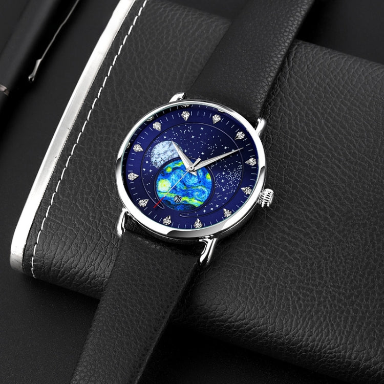 SKMEI 9283 Stainless Steel Buckle Glass Mirror Waterproof Quartz Watch, Shape:Leather Belt(Blue) - free shipping - PMC TechLife - Order now!