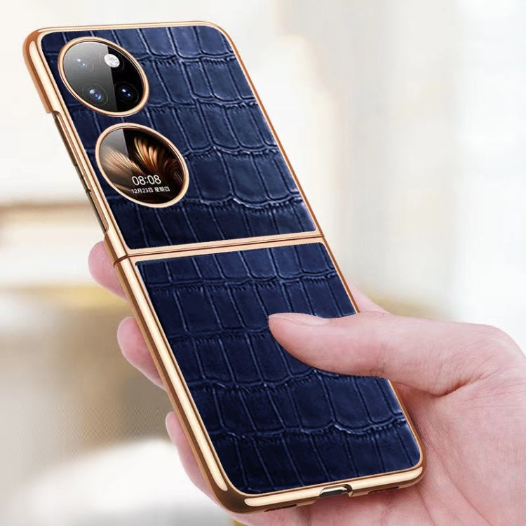 For Huawei P50 Pocket Genuine Leather Crocodile Texture Folding Phone Case(Green) - Huawei Cases by PMC TechLife | Online Shopping South Africa | PMC TechLife | Buy Now Pay Later Mobicred