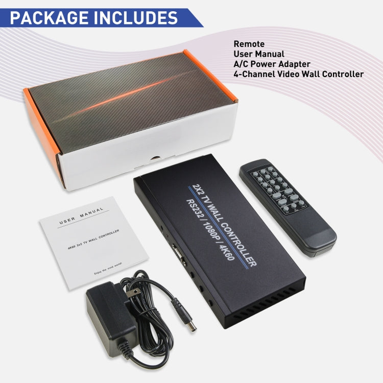 BT100 4K 60Hz 1080P 2 x 2 TV Wall Controller, Plug Type:US Plug(Black) - Splitter by PMC Jewellery | Online Shopping South Africa | PMC Jewellery | Buy Now Pay Later Mobicred