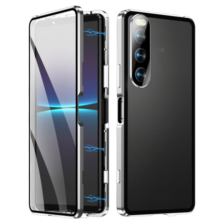 For Sony Xperia 10 IV HD Magnetic Metal Tempered Glass Phone Case(Silver) - Sony Cases by PMC TechLife | Online Shopping South Africa | PMC TechLife | Buy Now Pay Later Mobicred