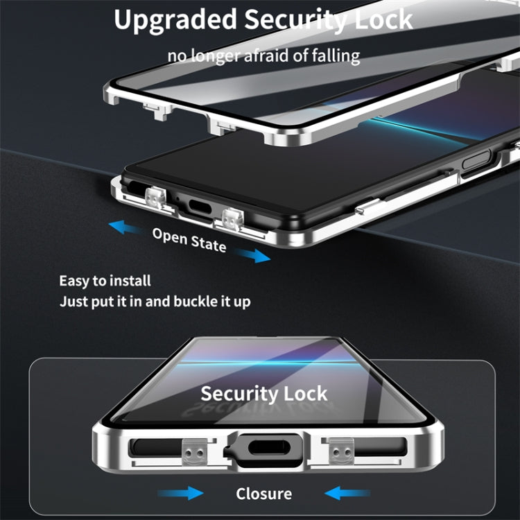 For Sony Xperia 10 IV HD Magnetic Metal Tempered Glass Phone Case(Silver) - Sony Cases by PMC TechLife | Online Shopping South Africa | PMC TechLife | Buy Now Pay Later Mobicred