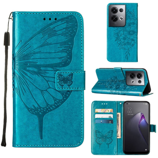 For OPPO Reno8 Pro+ Embossed Butterfly Flip Leather Phone Case(Blue) - OPPO Cases by PMC Jewellery | Online Shopping South Africa | PMC Jewellery