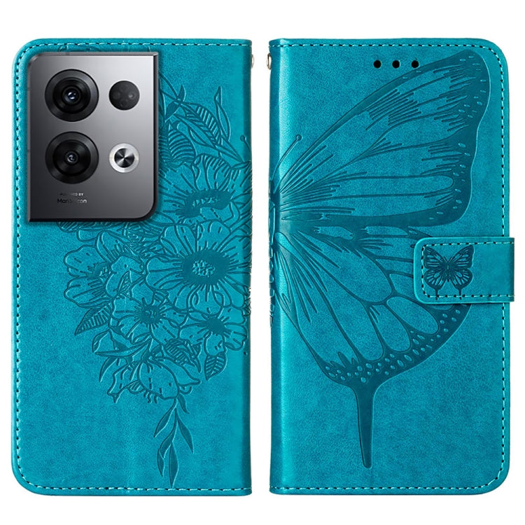 For OPPO Reno8 Pro+ Embossed Butterfly Flip Leather Phone Case(Blue) - OPPO Cases by PMC Jewellery | Online Shopping South Africa | PMC Jewellery