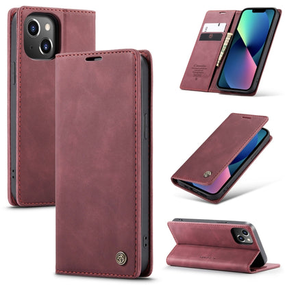 For iPhone 14 CaseMe-013 Multifunctional Retro Frosted Leather Phone Case (Wine Red) - iPhone 14 Cases by CaseMe | Online Shopping South Africa | PMC Jewellery | Buy Now Pay Later Mobicred