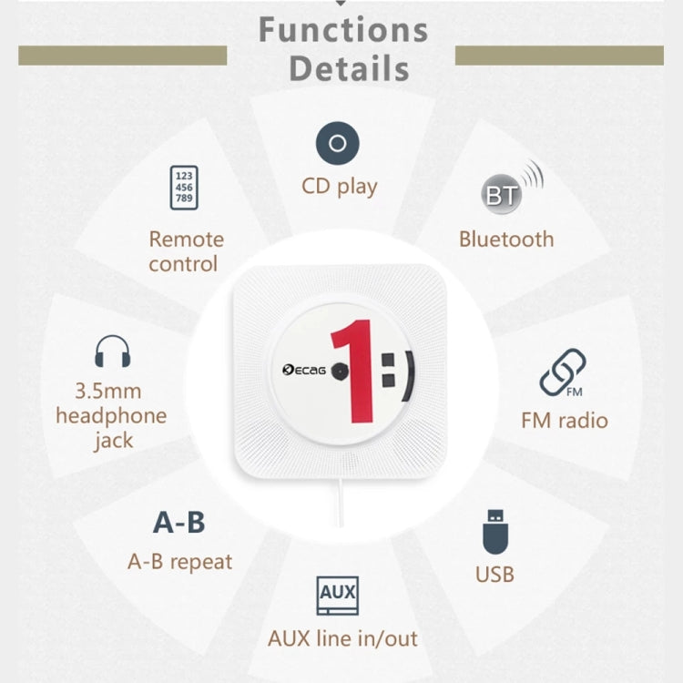 Kecag KC-808 6W Wall Mounted Bluetooth CD Player(White) - free shipping - PMC Jewellery - Order now!