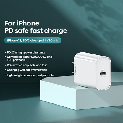 REMAX RP-U70 Jane Series 20W USB-C/Type-C PD Fast Charger, Specification:US Plug(White) - USB Charger by REMAX | Online Shopping South Africa | PMC Jewellery | Buy Now Pay Later Mobicred