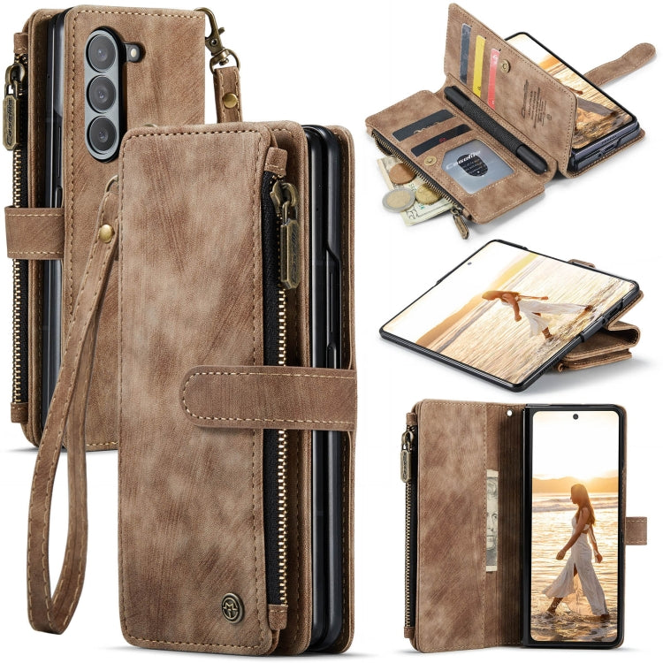 For Samsung Galaxy Z Fold6 5G CaseMe C30 Multifunctional Card Slots Zipper Phone Leather Phone Case(Brown) - Galaxy Z Fold6 5G Cases by CaseMe | Online Shopping South Africa | PMC Jewellery | Buy Now Pay Later Mobicred