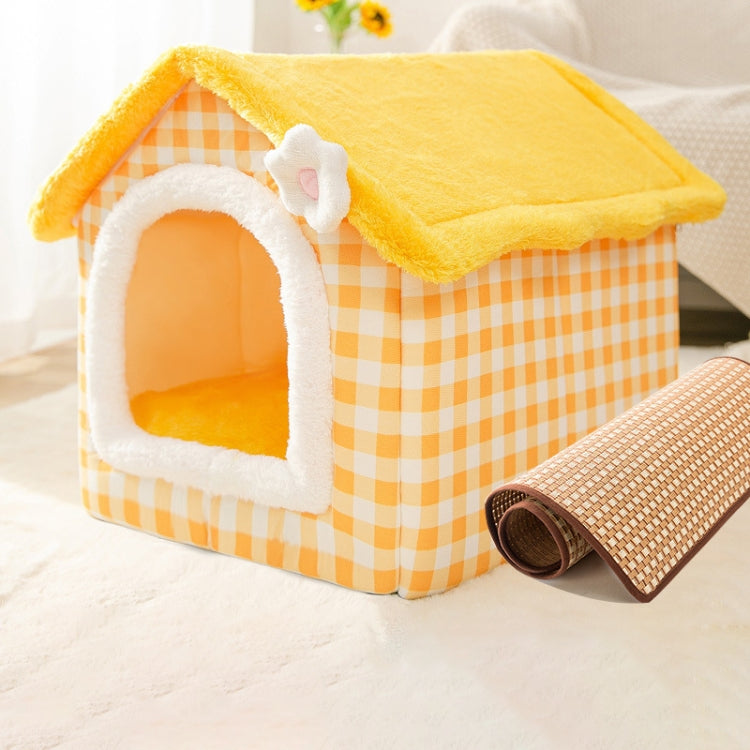 House Type Universal Removable and Washable Pet Dog Cat Bed Pet Supplies, Size:M(Yellow Flower + Mat) - Beds by PMC TechLife | Online Shopping South Africa | PMC TechLife | Buy Now Pay Later Mobicred
