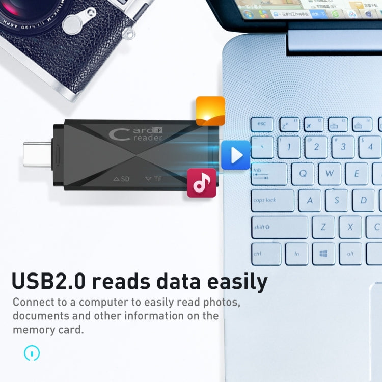 ADS-218 8 Pin+USB+Type-C Multi-function Card Reader(Black) - free shipping - PMC Jewellery - Order now!