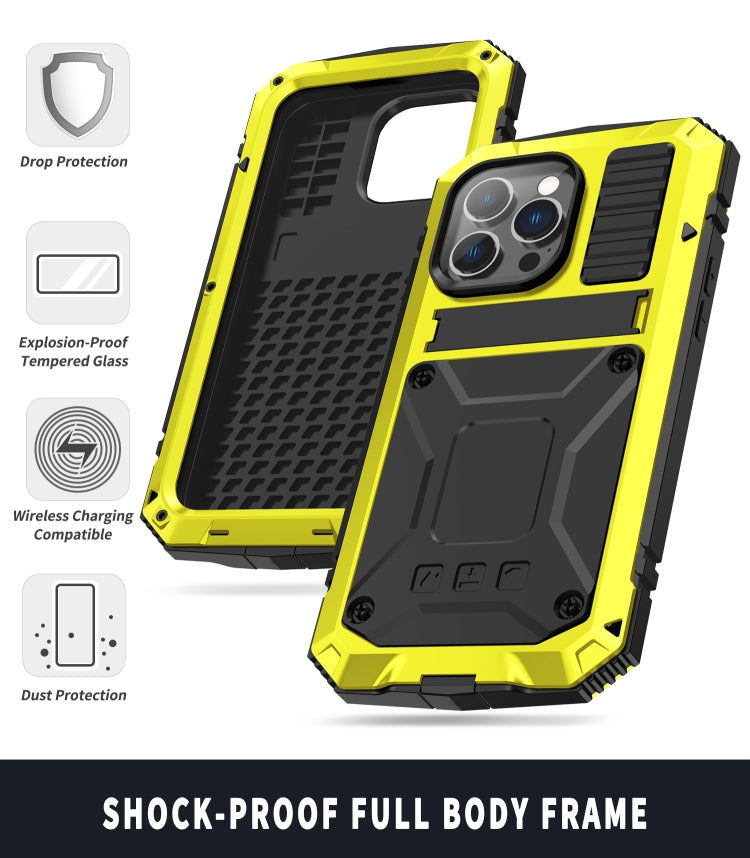 For iPhone 14 Pro R-JUST Shockproof Waterproof Dust-proof Case with Holder(Yellow) - iPhone 14 Pro Cases by R-JUST | Online Shopping South Africa | PMC Jewellery