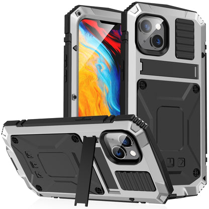 For iPhone 14 R-JUST Shockproof Waterproof Dust-proof Case with Holder (Silver) - iPhone 14 Cases by R-JUST | Online Shopping South Africa | PMC Jewellery