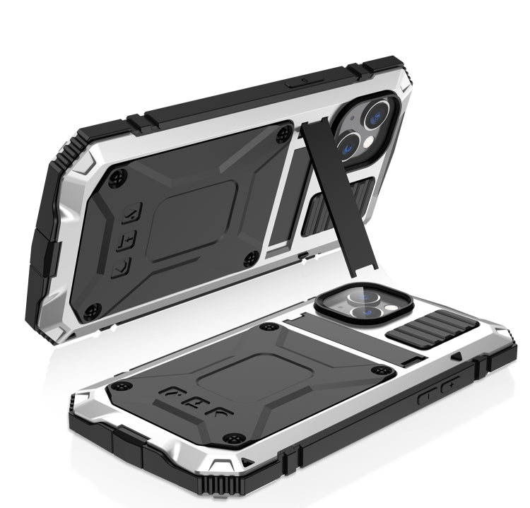 For iPhone 14 R-JUST Shockproof Waterproof Dust-proof Case with Holder (Silver) - iPhone 14 Cases by R-JUST | Online Shopping South Africa | PMC Jewellery