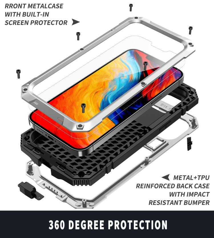 For iPhone 14 R-JUST Shockproof Waterproof Dust-proof Case with Holder (Silver) - iPhone 14 Cases by R-JUST | Online Shopping South Africa | PMC Jewellery