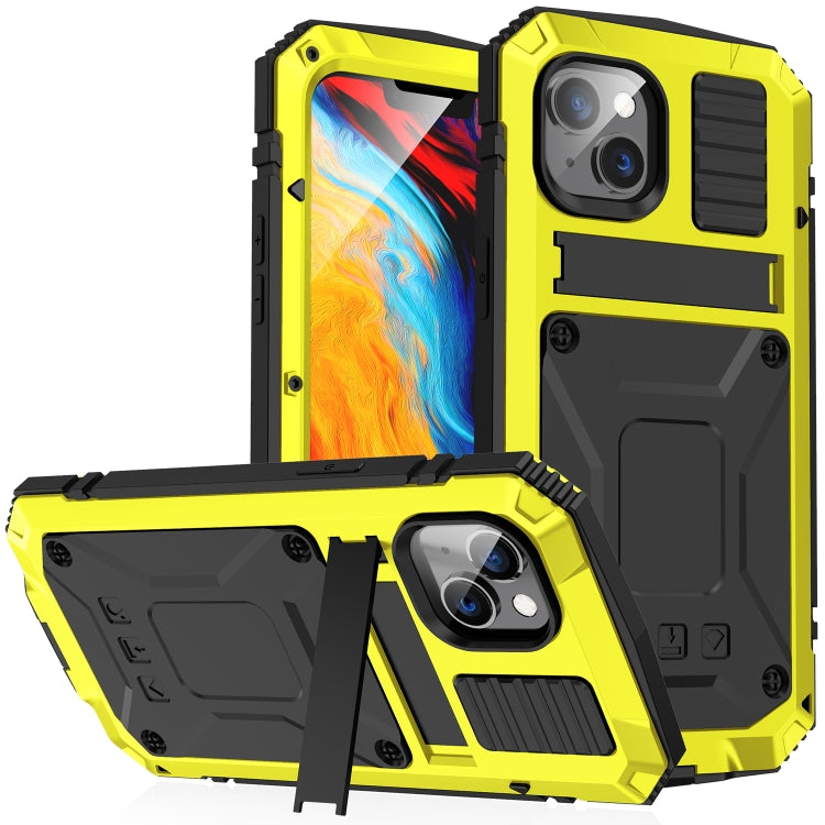 For iPhone 14 R-JUST Shockproof Waterproof Dust-proof Case with Holder (Yellow) - iPhone 14 Cases by R-JUST | Online Shopping South Africa | PMC Jewellery