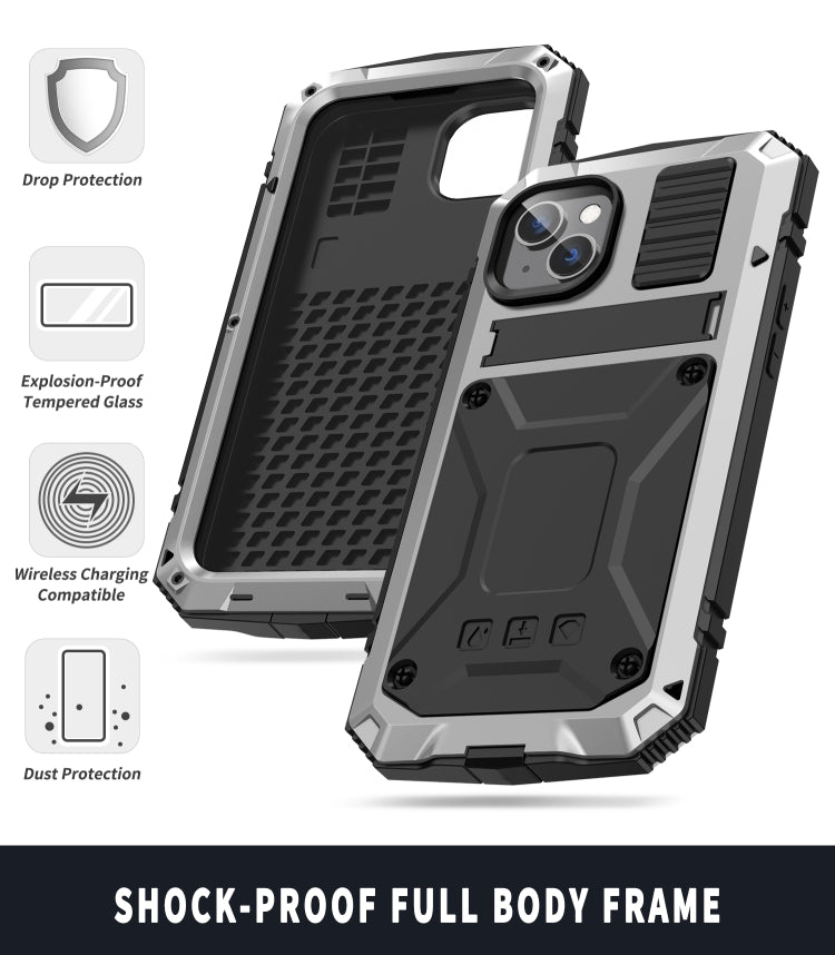 For iPhone 14 Plus R-JUST Shockproof Waterproof Dust-proof Case with Holder (Silver) - iPhone 14 Plus Cases by R-JUST | Online Shopping South Africa | PMC Jewellery