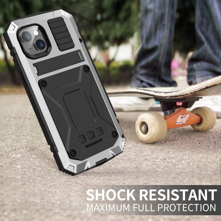 For iPhone 14 Plus R-JUST Shockproof Waterproof Dust-proof Case with Holder (Silver) - iPhone 14 Plus Cases by R-JUST | Online Shopping South Africa | PMC Jewellery
