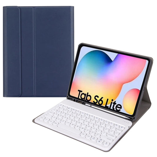 Round Cap Bluetooth Keyboard Leather Case with Pen Slot, without Touchpad For Samsung Galaxy Tab S7(Dark Blue+White Keyboard) - Samsung Keyboard by PMC Jewellery | Online Shopping South Africa | PMC Jewellery