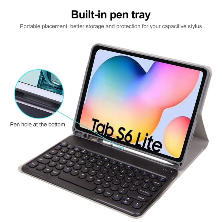 Round Cap Bluetooth Keyboard Leather Case with Pen Slot, without Touchpad For Samsung Galaxy Tab S7(Black+White Keyboard) - free shipping - PMC TechLife - Order now!