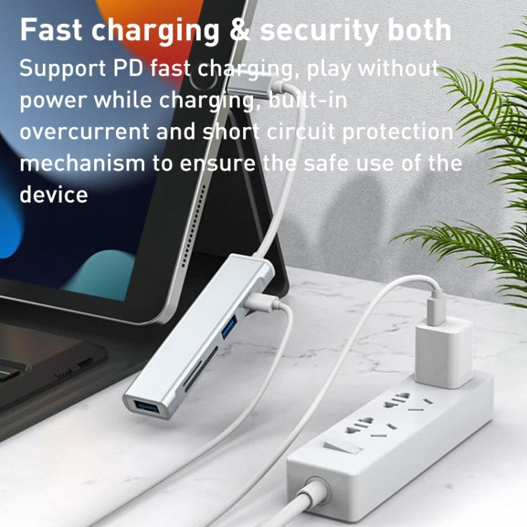 5 in 1 USB to SD / TF Card Slot + 3 USB Ports Multifunctional Docking Station HUB(Grey) - Card Reader by PMC Jewellery | Online Shopping South Africa | PMC Jewellery | Buy Now Pay Later Mobicred
