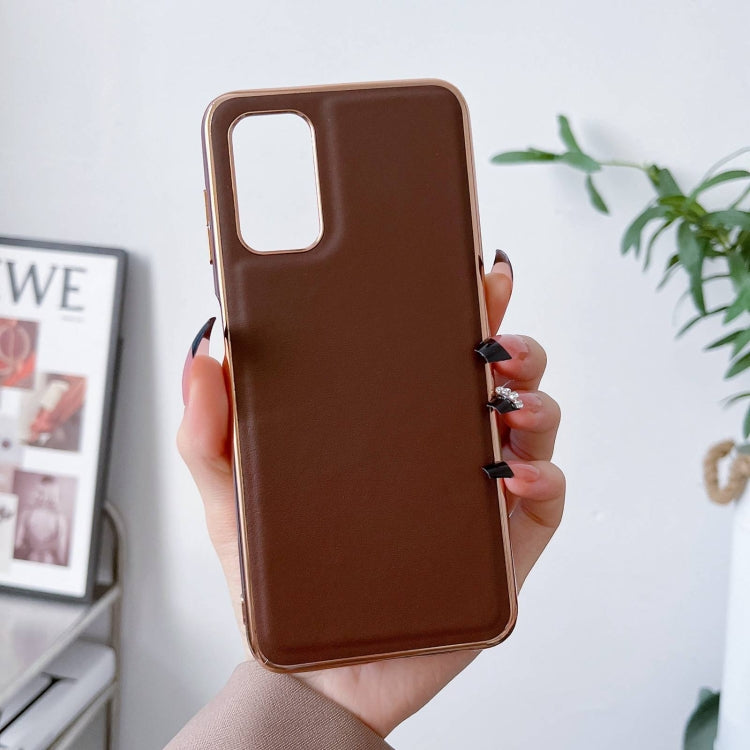 For Samsung Galaxy A33 5G Genuine Leather Xiaoya Series Nano Electroplating Phone Case(Coffee) - Galaxy Phone Cases by PMC Jewellery | Online Shopping South Africa | PMC Jewellery