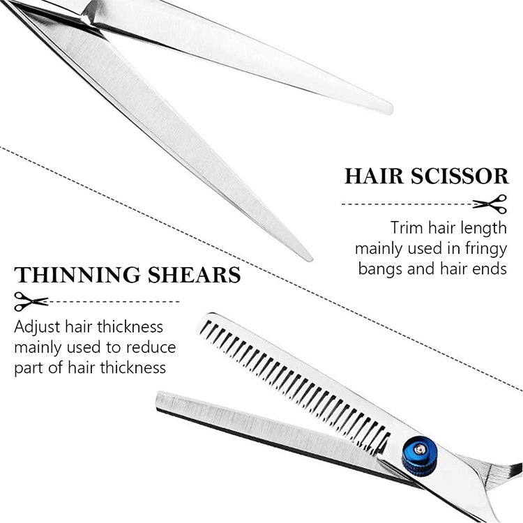 7pcs / Set Professional Hair Cutting Thinning Scissor Hairdressing Flat Shear Scissors Kit(Blue) - free shipping - PMC TechLife - Order now!