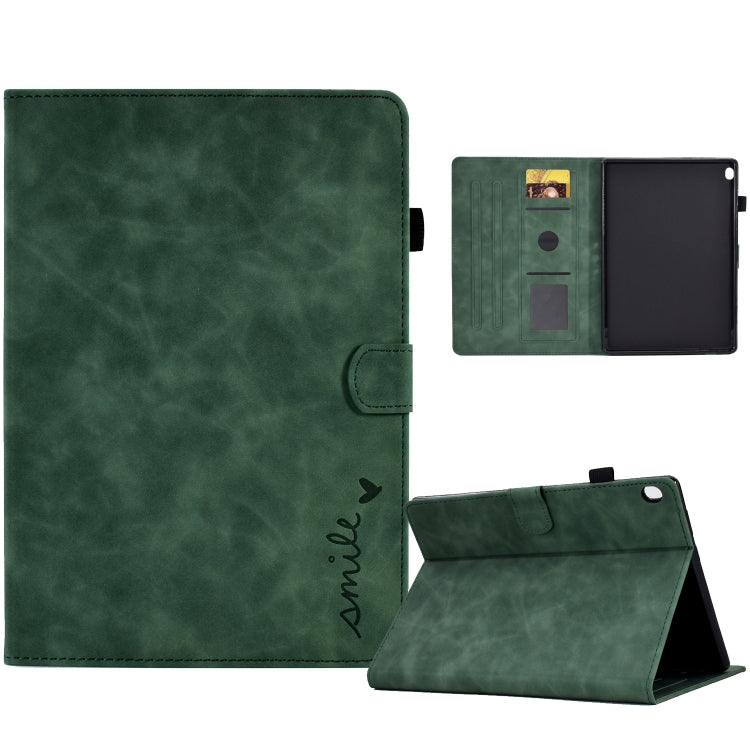 For Lenovo Tab M10 Embossed Smile Flip Tablet Leather Case(Green) - Lenovo by PMC TechLife | Online Shopping South Africa | PMC TechLife | Buy Now Pay Later Mobicred