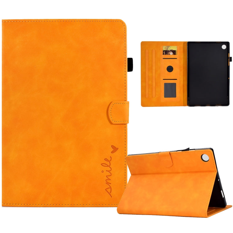 For Lenovo Tab M10 Plus 3rd Gen 10.6 inch Embossed Smile Flip Tablet Leather Case(Khaki) - Lenovo by PMC TechLife | Online Shopping South Africa | PMC TechLife | Buy Now Pay Later Mobicred