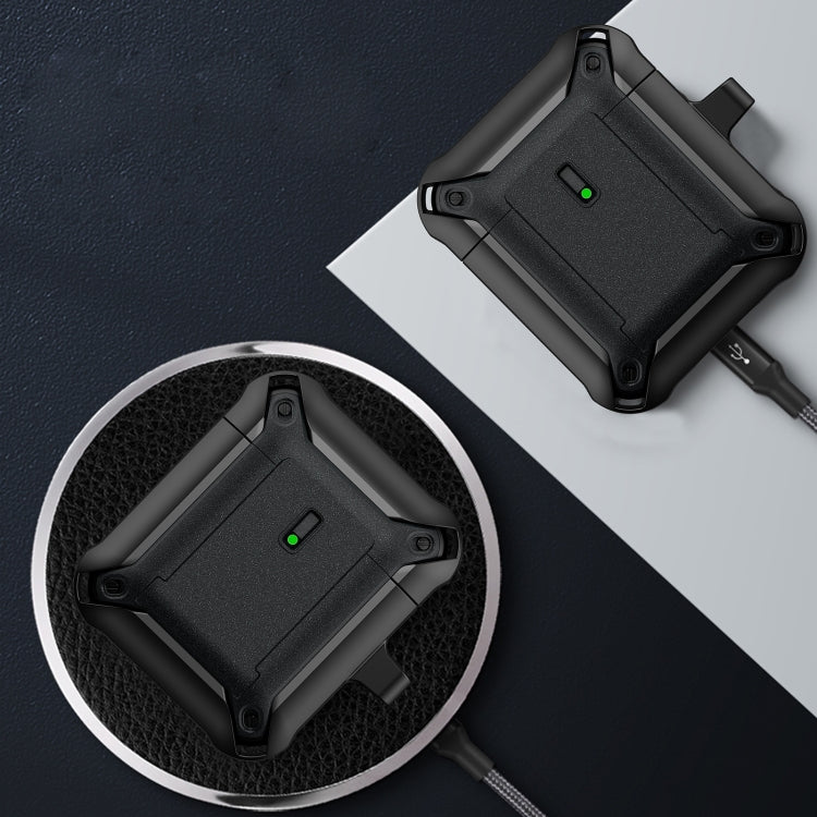 For AirPods 1 / 2 Sliding Buckle Wireless Earphone Protective Case with Hook(Black Green) - For AirPods 1/2 by PMC Jewellery | Online Shopping South Africa | PMC Jewellery | Buy Now Pay Later Mobicred