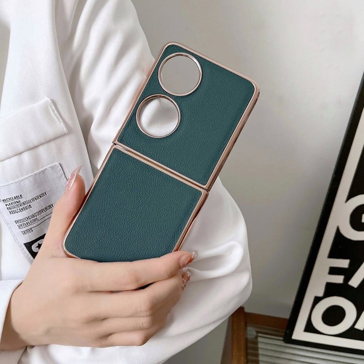 For Huawei P50 Pocket Genuine Leather Luolai Series Nano Plating Phone Case(Dark Green) - Huawei Cases by PMC TechLife | Online Shopping South Africa | PMC TechLife | Buy Now Pay Later Mobicred