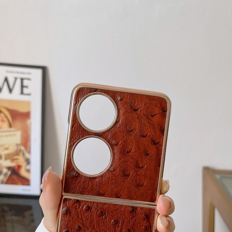 For Huawei P50 Pocket Genuine Leather Ostrich Texture Nano Plating Phone Case(Coffee) - free shipping - PMC TechLife - Order now!