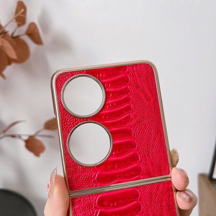 For Huawei P50 Pocket Genuine Leather Weilai Series Nano Plating Phone Case(Red) - Huawei Cases by PMC TechLife | Online Shopping South Africa | PMC TechLife | Buy Now Pay Later Mobicred