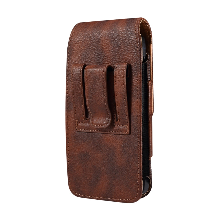For 6.7-6.9 inch Mobile Phone Cowhide Texture Oxford Cloth Waist Bag(Brown) -  by PMC TechLife | Online Shopping South Africa | PMC TechLife
