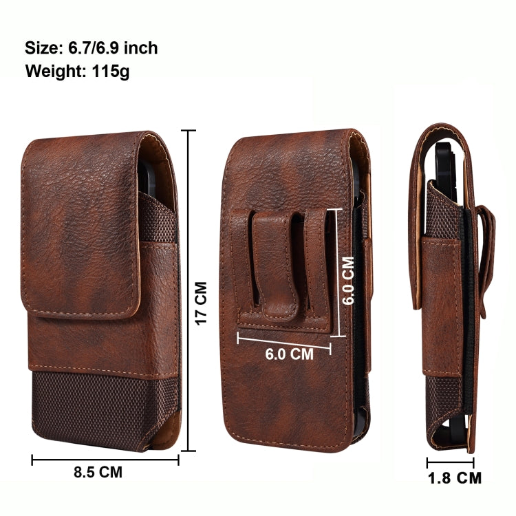 For 6.7-6.9 inch Mobile Phone Cowhide Texture Oxford Cloth Waist Bag(Brown) -  by PMC TechLife | Online Shopping South Africa | PMC TechLife