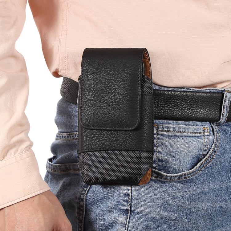 For 7.0 inch Mobile Phone Cowhide Texture Oxford Cloth Waist Bag(Black) -  by PMC TechLife | Online Shopping South Africa | PMC TechLife | Buy Now Pay Later Mobicred