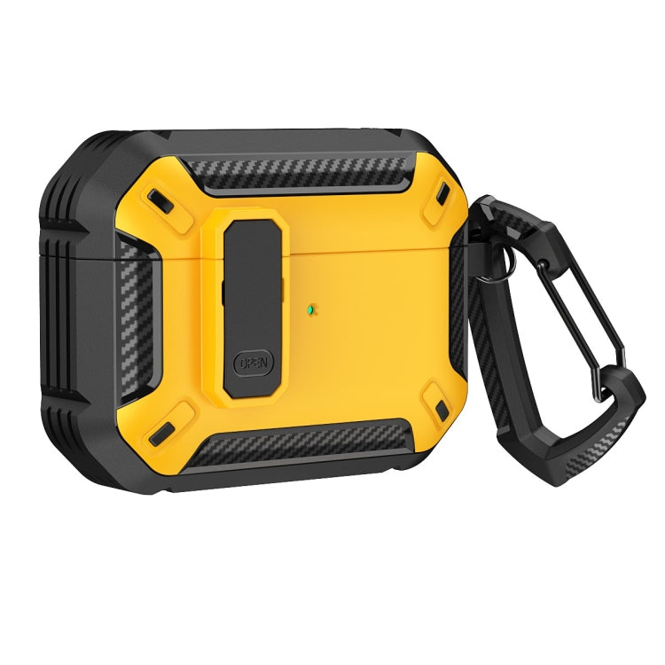 For AirPods Pro 2 Shield Shockproof Earphone Protective Case with Hook(Black Yellow) - For AirPods Pro 2 by PMC Jewellery | Online Shopping South Africa | PMC Jewellery | Buy Now Pay Later Mobicred