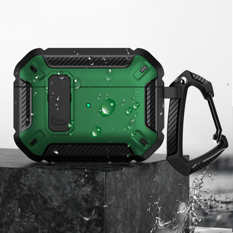 For AirPods Pro 2 Shield Shockproof Earphone Protective Case with Hook(Black Green) - For AirPods Pro 2 by PMC Jewellery | Online Shopping South Africa | PMC Jewellery | Buy Now Pay Later Mobicred