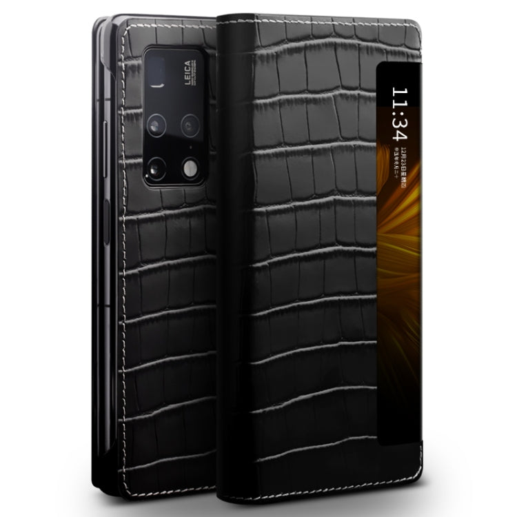 For Huawei Mate X2 QIALINO Crocodile Pattern Side Window View Genuine Leather Phone Case(Black) - free shipping - PMC TechLife - Order now!